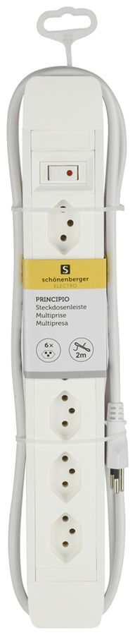 Prise multiple PRINCIPIO 6×type 13 horizontal câble 2m interrupteur blanc
