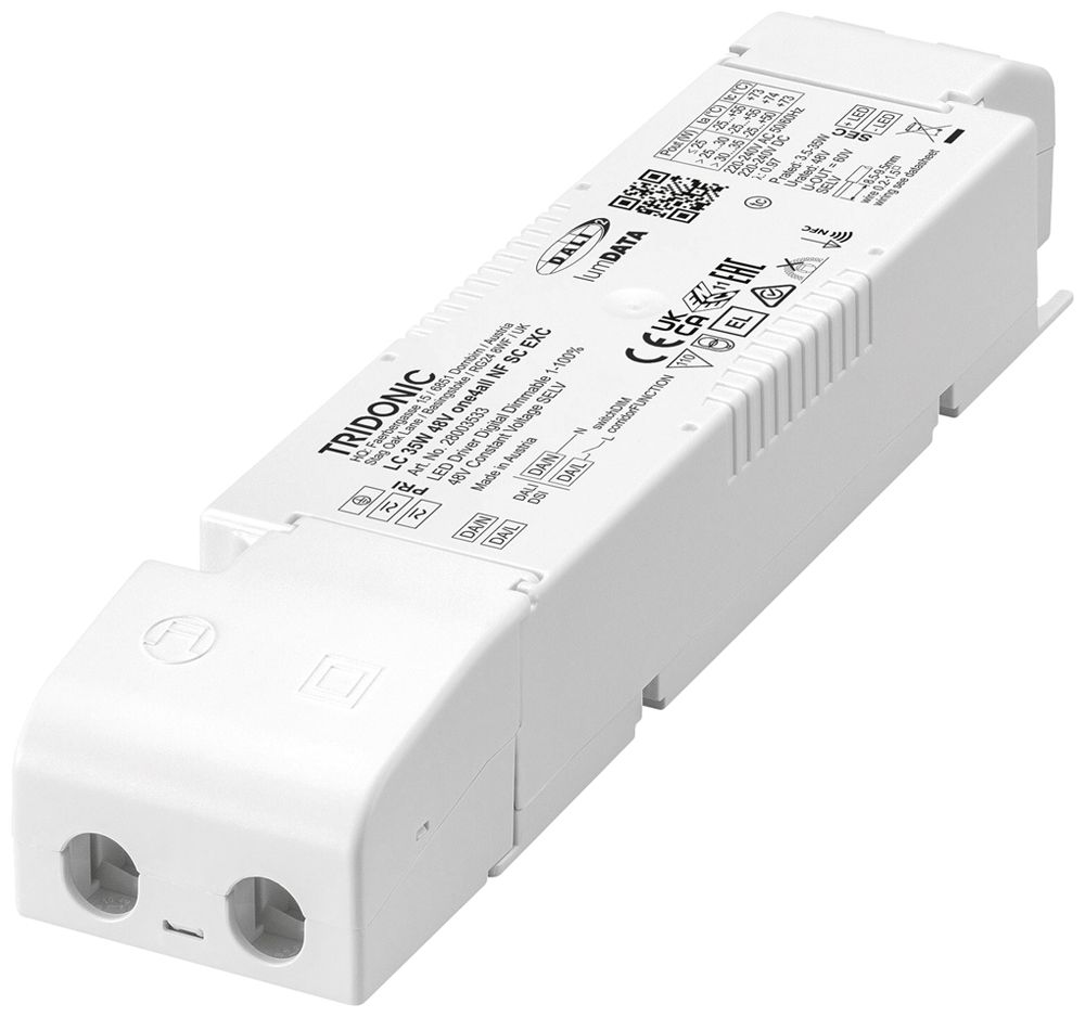 Alimentation LED Tridonic LC NFC EXC 3.5…35W 48…60V 73…730mA DALI 195×43×29.8mm