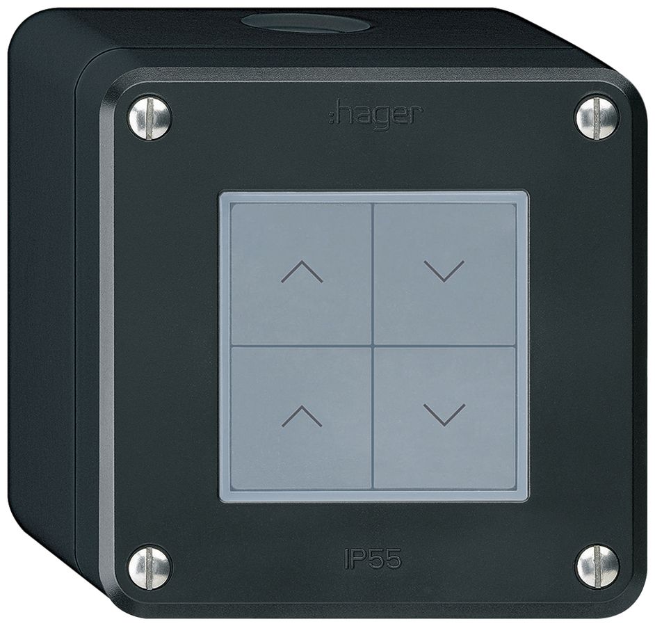 AP-KNX-Storentaster Hager BA robusto Q 4-fach 86×86mm schwarz