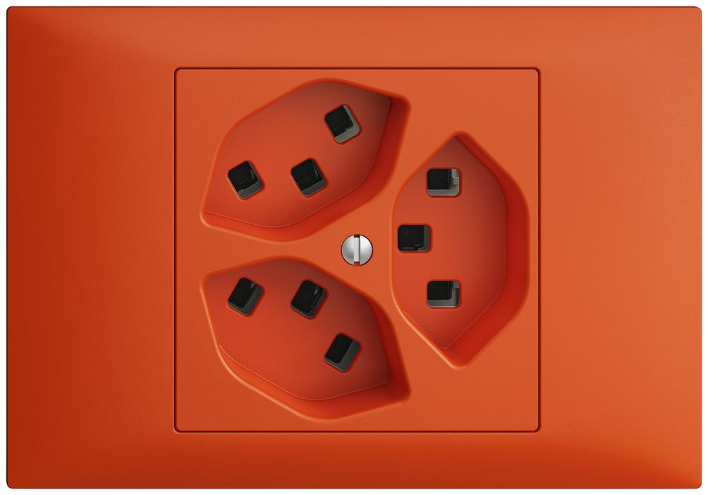 EB-Steckdose 3×T23 16A orange EDIZIOdue, mit Steckklemmen