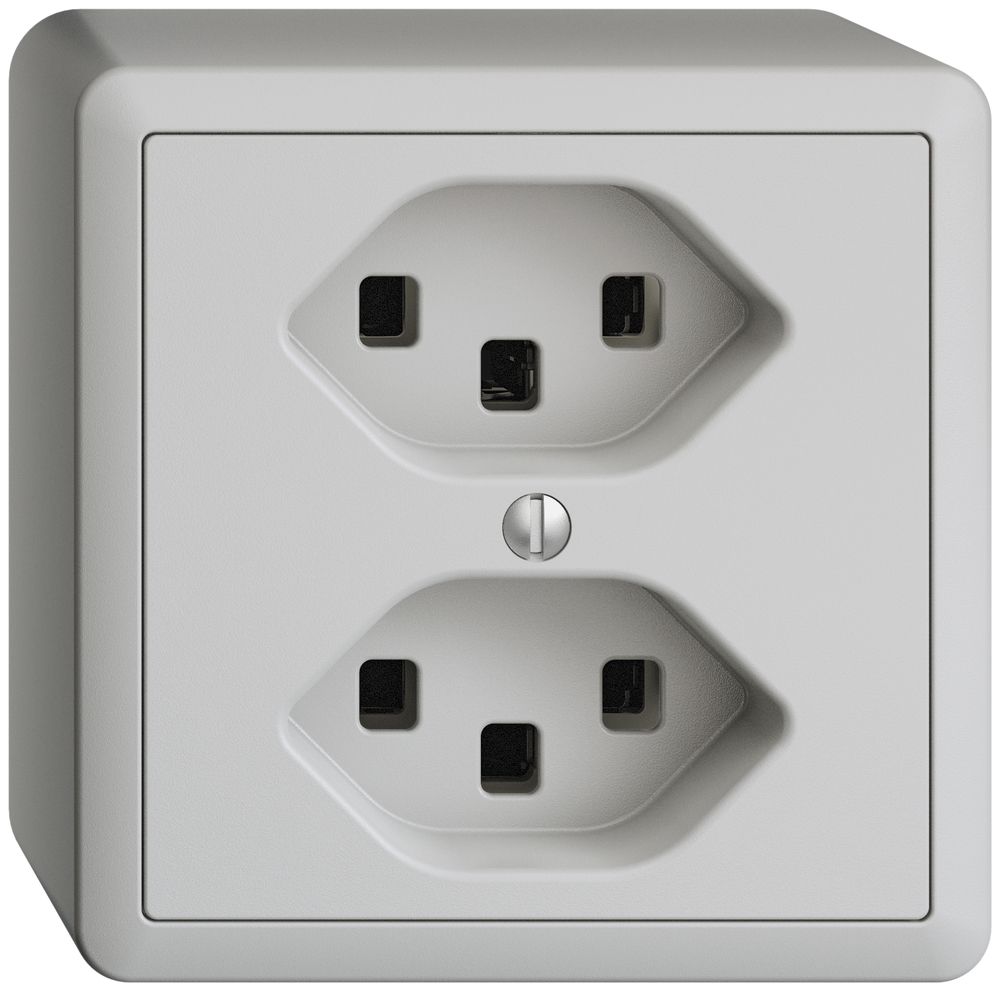 AP-Steckdose 2×T23 16A EDIZIOdue hellgrau, mit Steckklemmen