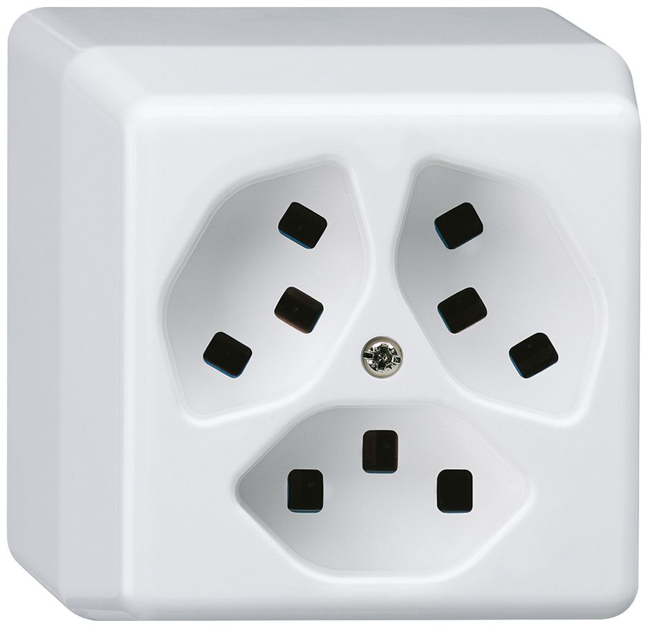 Presa AP Hager basico 3×tipo 23 P bianco