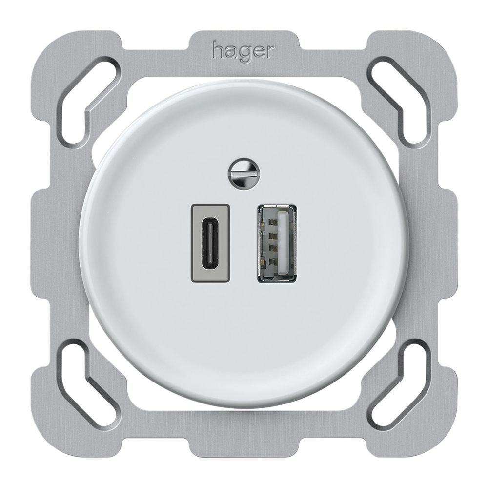 UP-USB-Ladesteckdose origin 1×USB-A 1×USB-C 3000mA 5V weiss