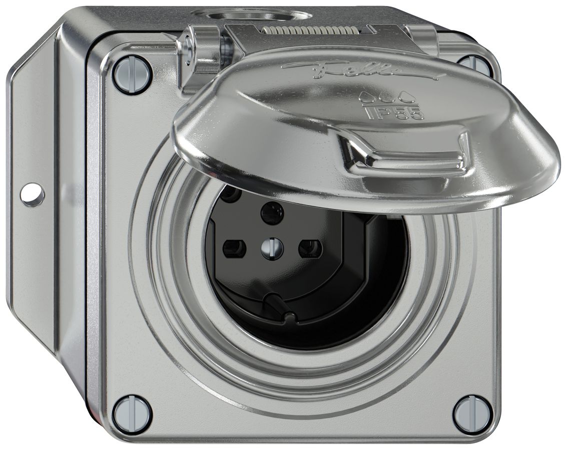 AP-Steckdose ELEMENT SNAPFIX® 1×Typ 15 10A 440V mit Klappdeckel IP55 alu