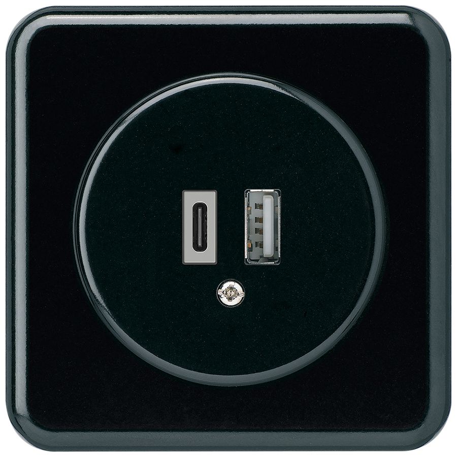 UP-USB-Ladesteckdose basico 18W PD 1×Typ A 1×Typ C m.Abdeck-&Befestigungspl. sz