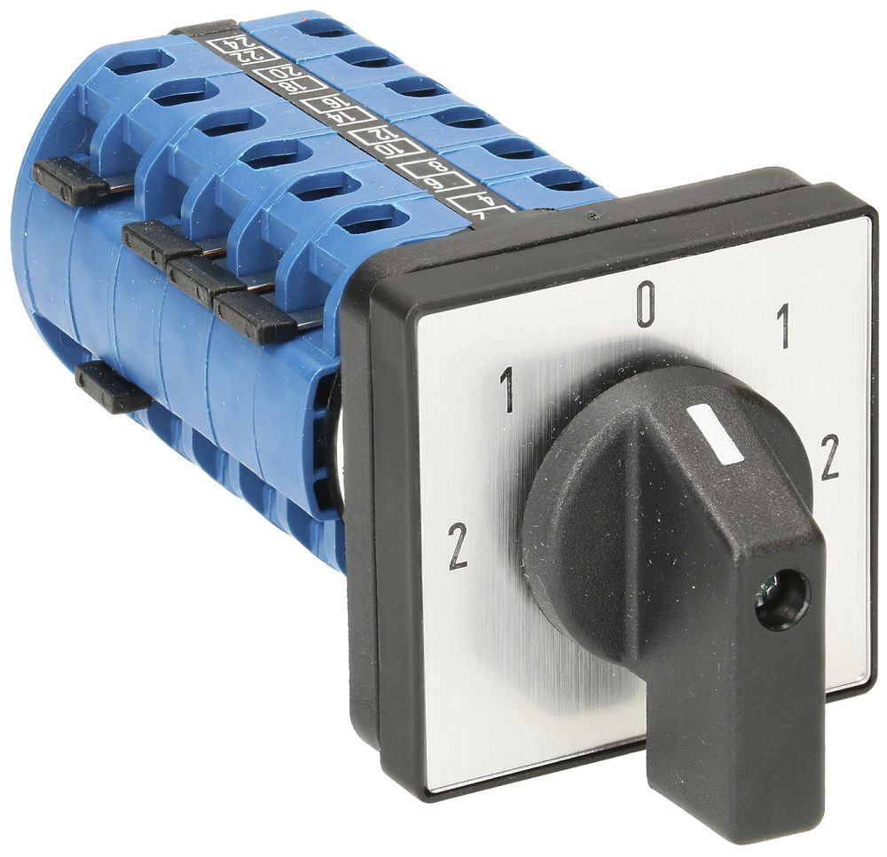 EB-Drehschalter K&N, 20A/690V 3L, Griff sz, 48×48mm, Ø6mm, "2-1-0-1-2"