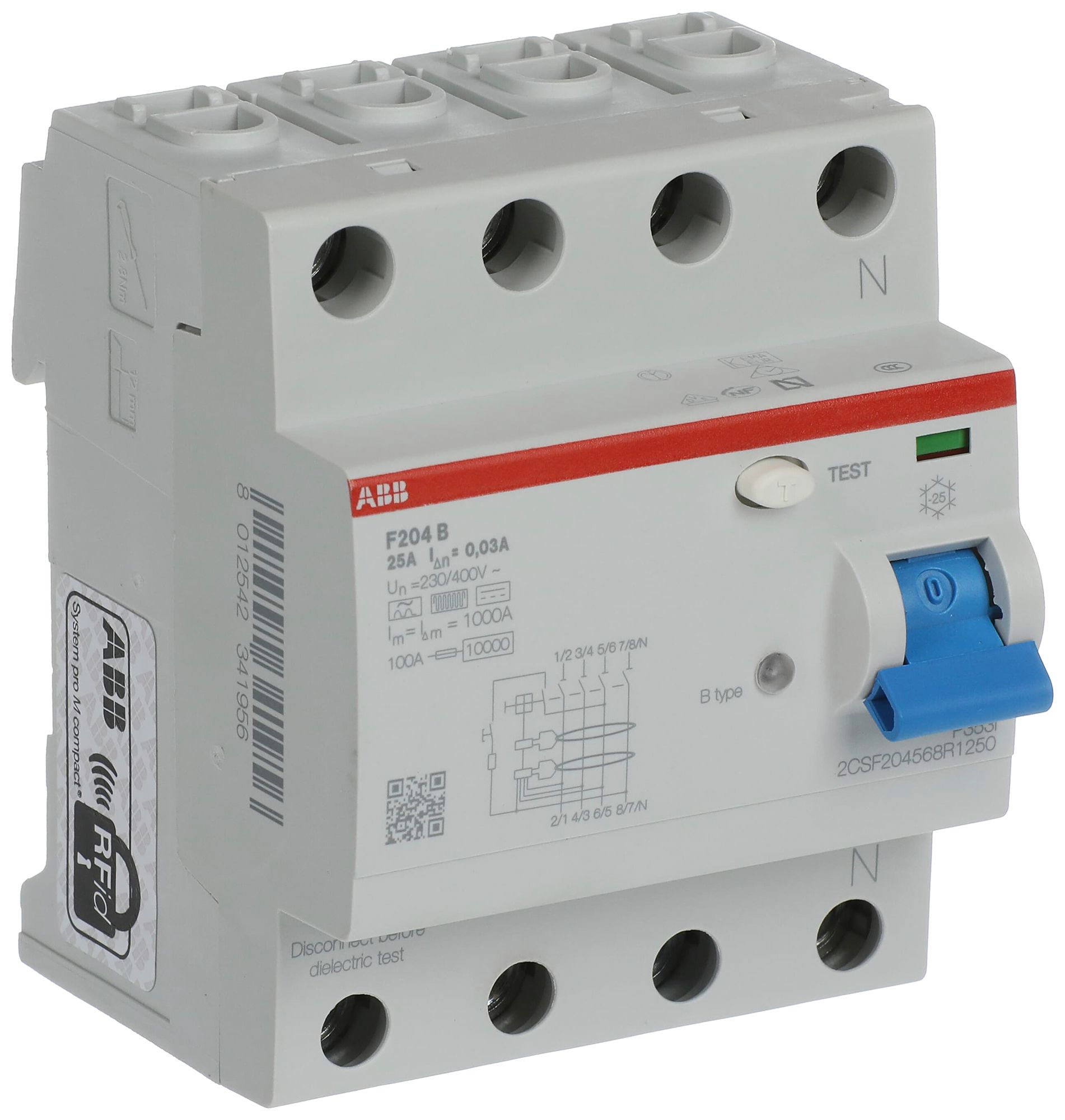 Fehlerstromschutzschalter proM compact 3PN Typ B, 25A 30mA 4TE kurzzeitverzögert