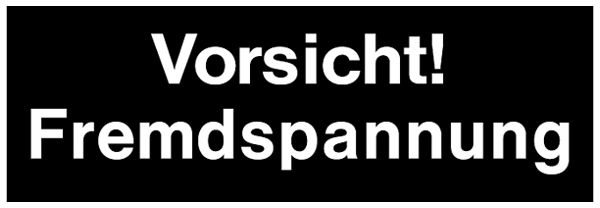 Warnaufkleber Vorsicht! Fremdspannung 60×20mm selbstklebend schwarz