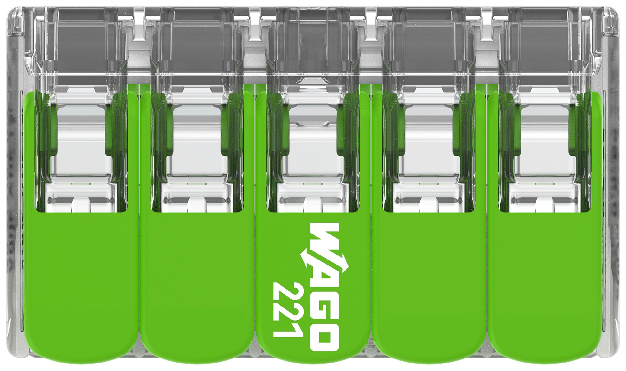 Verbindungsklemme WAGO Green Range 5L 0.5…6mm² mit Hebel gn Transparent