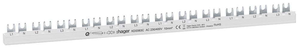 Kammschiene Hager quickconnect 2P 3Ph Gabel 10mm² 63A 430mm grau
