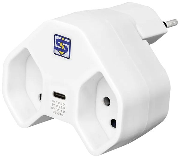 Mehrfachstecker A. Steffen MANTA 10A 2×T13 + 1×USB-C PD weiss