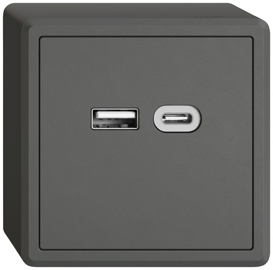 AP-USB-Ladesteckdose EDIZIO.liv SNAPFIX® 230VAC 18W 1×USB Typ A 1×USB Typ C dgu