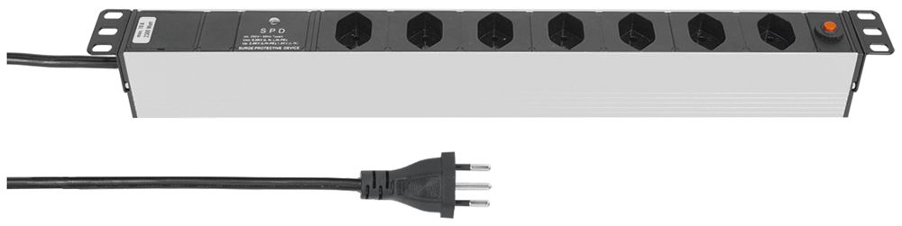 Prise multiple 19" A. Steffen ALU MODULAR 7×T13 3m 1UH noir/aluminium