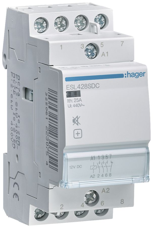 REG-Schütz Hager 12VDC 3 Schliesser 1 Öffner 25A brummfrei 2TE