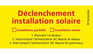 Warnaufkleber Swissolar "Ausschaltung Solaranlage" Französisch