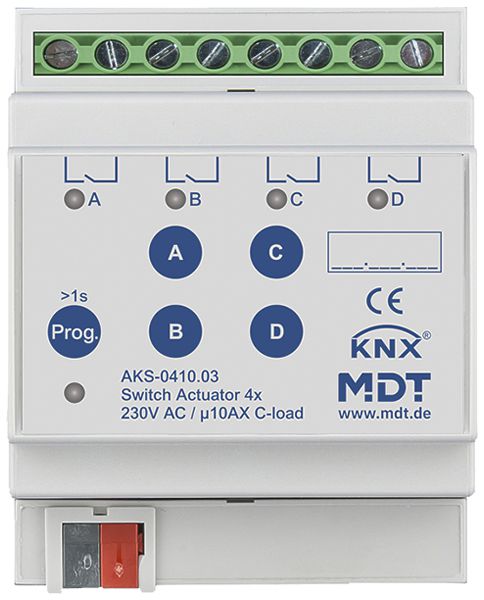 Actionneur-commutateur KNX AMD MDT AKS-0410.03 4-can 10A 230VAC 4UM