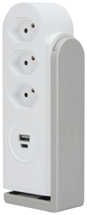 Prise multiple Steffen CLAMP 3×T13 1×USB-A 1×USB-C 1.5m blanc