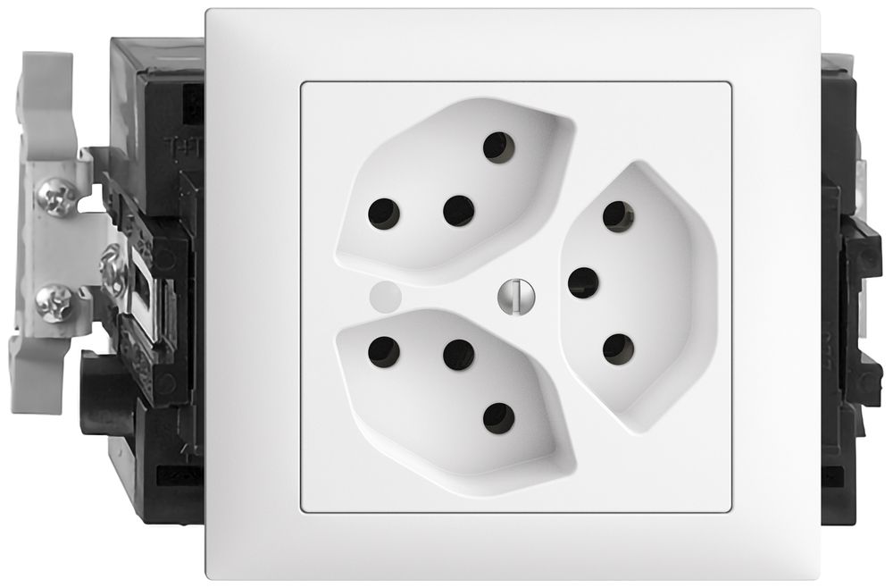 Prise INC EDIZIOdue 3×T13 blanc 53mm Snap, avec LED vert