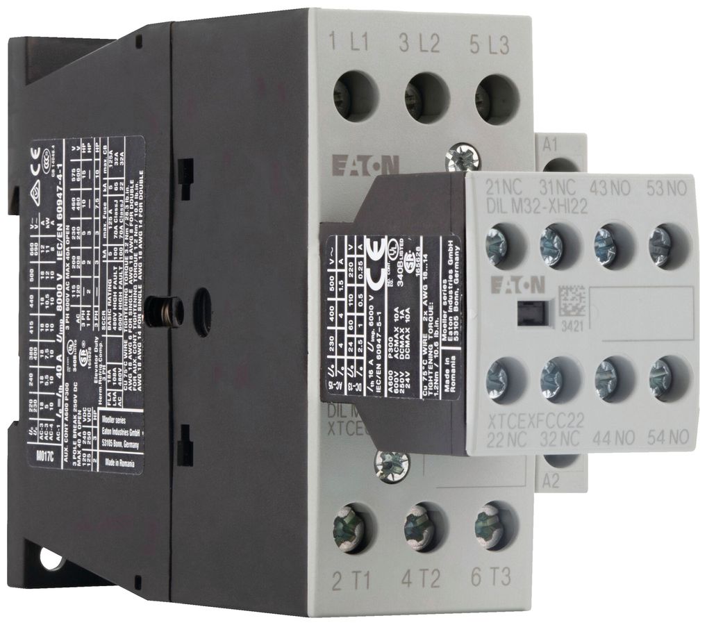 Contacteur de puissance Eaton DILM17-32 230V AC 3NO 40A 18A 7.5kW 4.5kW 24…690V