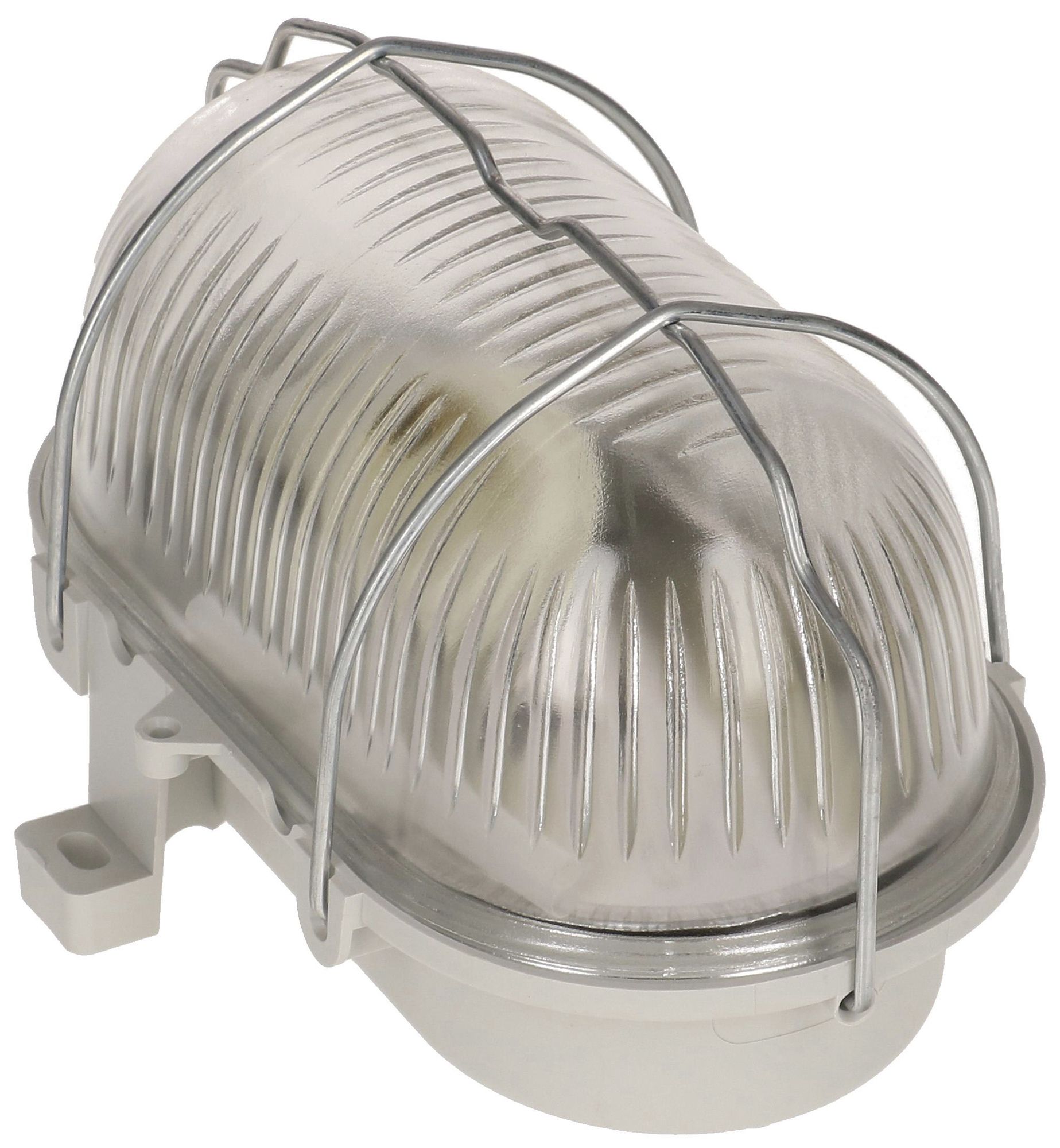 Armatur oval E27 42W Kunststoff grau, Glas, Schutzgitter, IP44