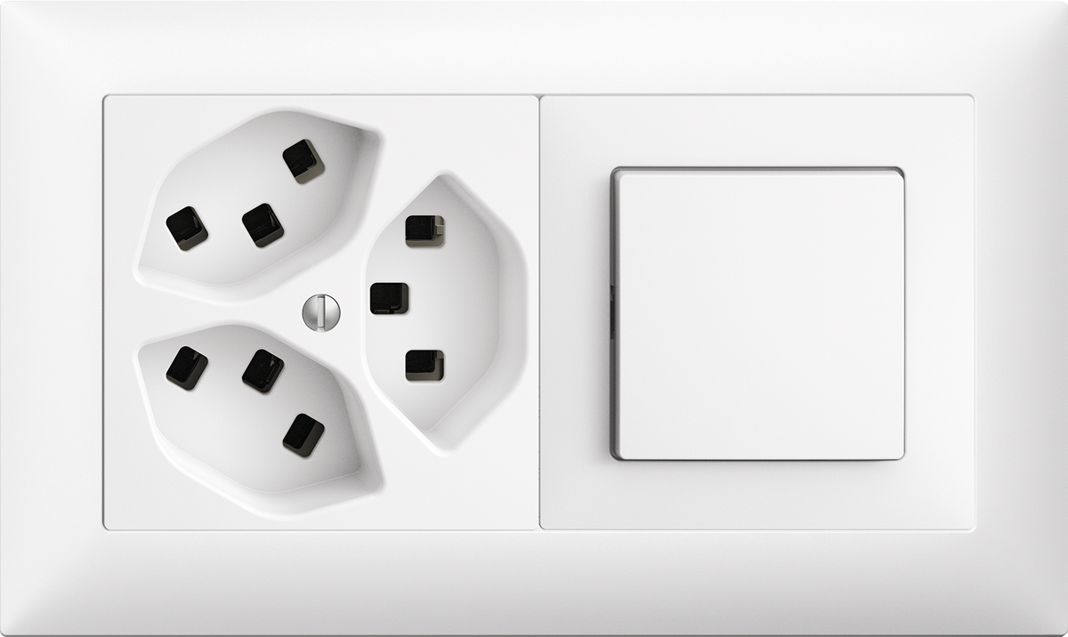 Combinaison ENC Edue 1×2, Prise 3×T23 + Interrupteur 3/1 bc