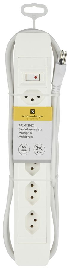 Prise multiple PRINCIPIO 3×type 13 horiz.3×type 13 vart.câble 2m interrupteur bc