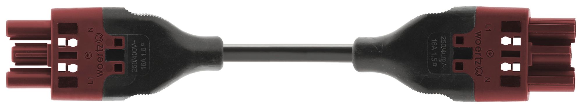 Verbindungsleitung Woertz 49343/C4 3×2.5mm² 250V 20A 3m rt Buchse Stecker Cca