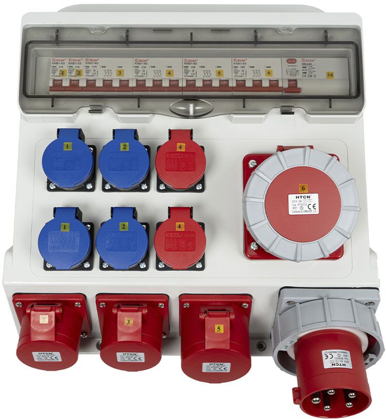 Ekström Stromverteiler, 4×T23, 2×T25 2×CEE16A, 1×CEE32A, 1×CEE63A