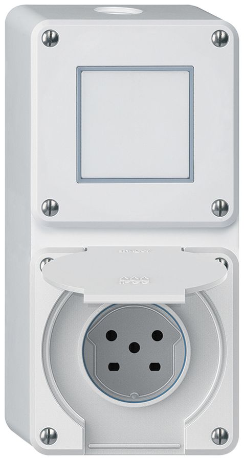 Combinaison AP robusto 2×1, interrupteur schéma 3/prise T15 IP55 blanc