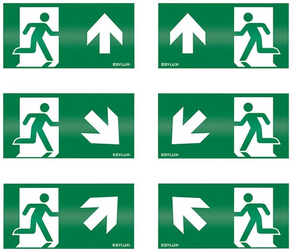 Set di pittogrammi ESYLUX SLD 32m freccia ad/as/bd/bs/a/a 175×350mm