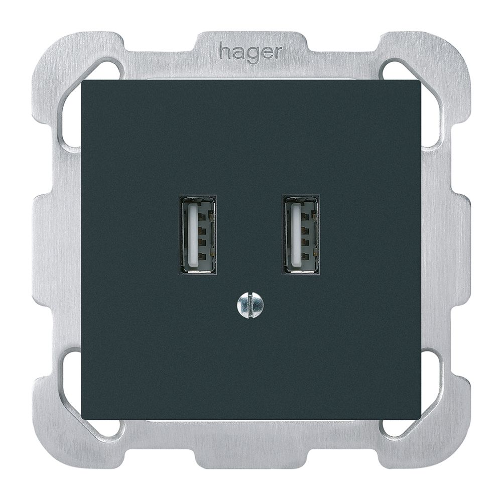 Prise de charge USB ENC Hager kallysto B 240V 2400mA noir
