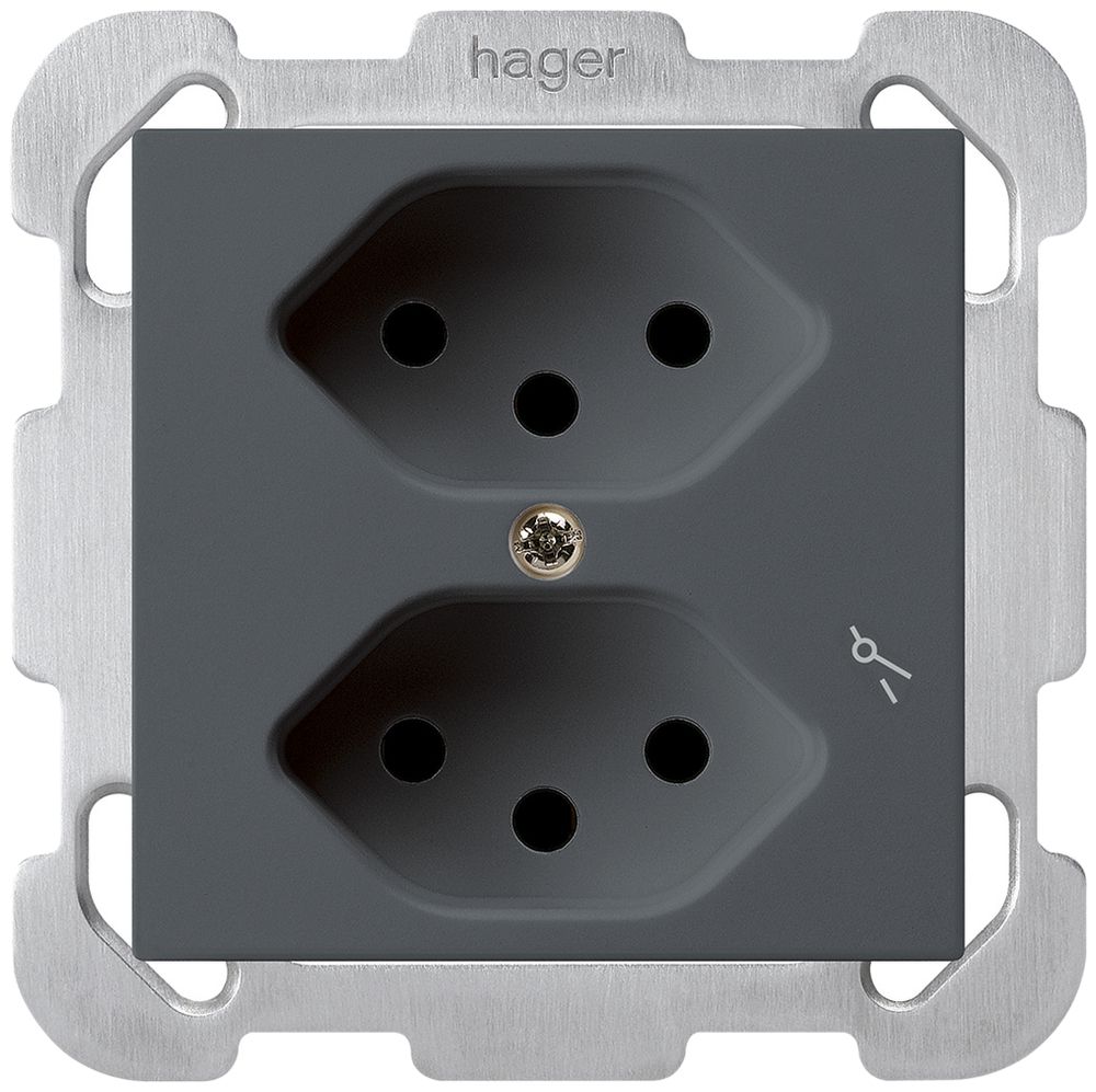 UP-Steckdose kallysto 2×T13/1 anthrazit mit Kinderschutz mit Befestigungsplatte