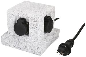 Gartensteckdose MH 4×T13 Steinoptik ws Kunstharz 1.4m mit T13 10A