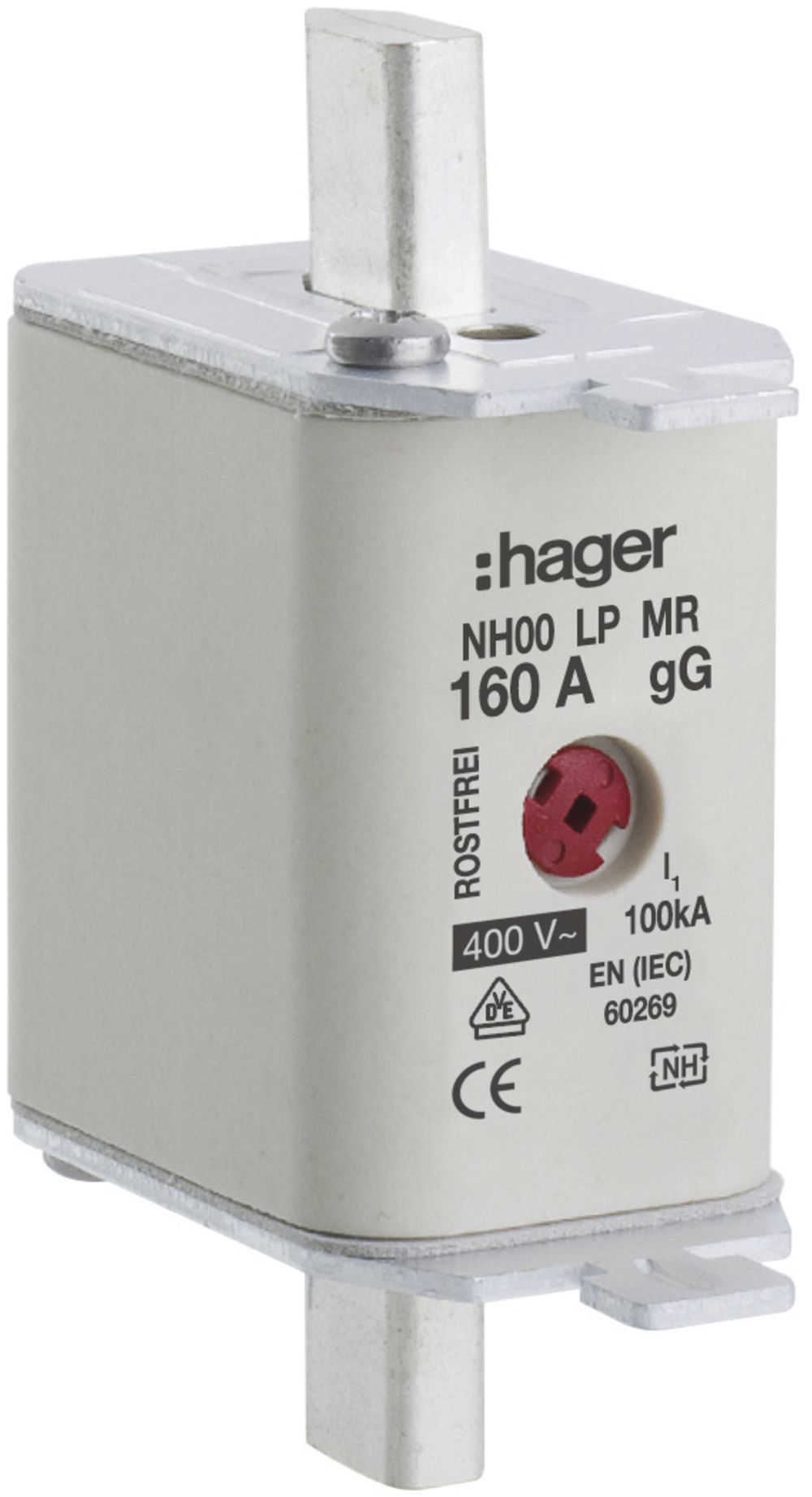 NH-Sicherung Hager DIN00 400VAC 160A gG/gL Mittenkennmelder rostfrei