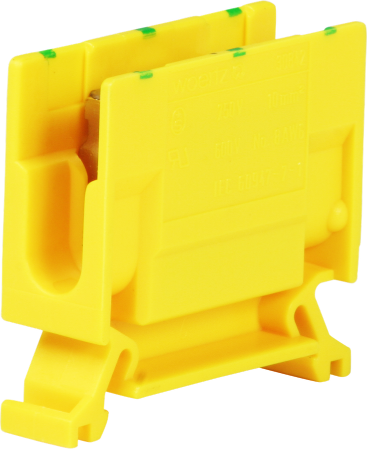 Abzweigklemme Woertz 4…10mm² 57A 750V Schraubanschluss 2×1 TH35 grün/gelb