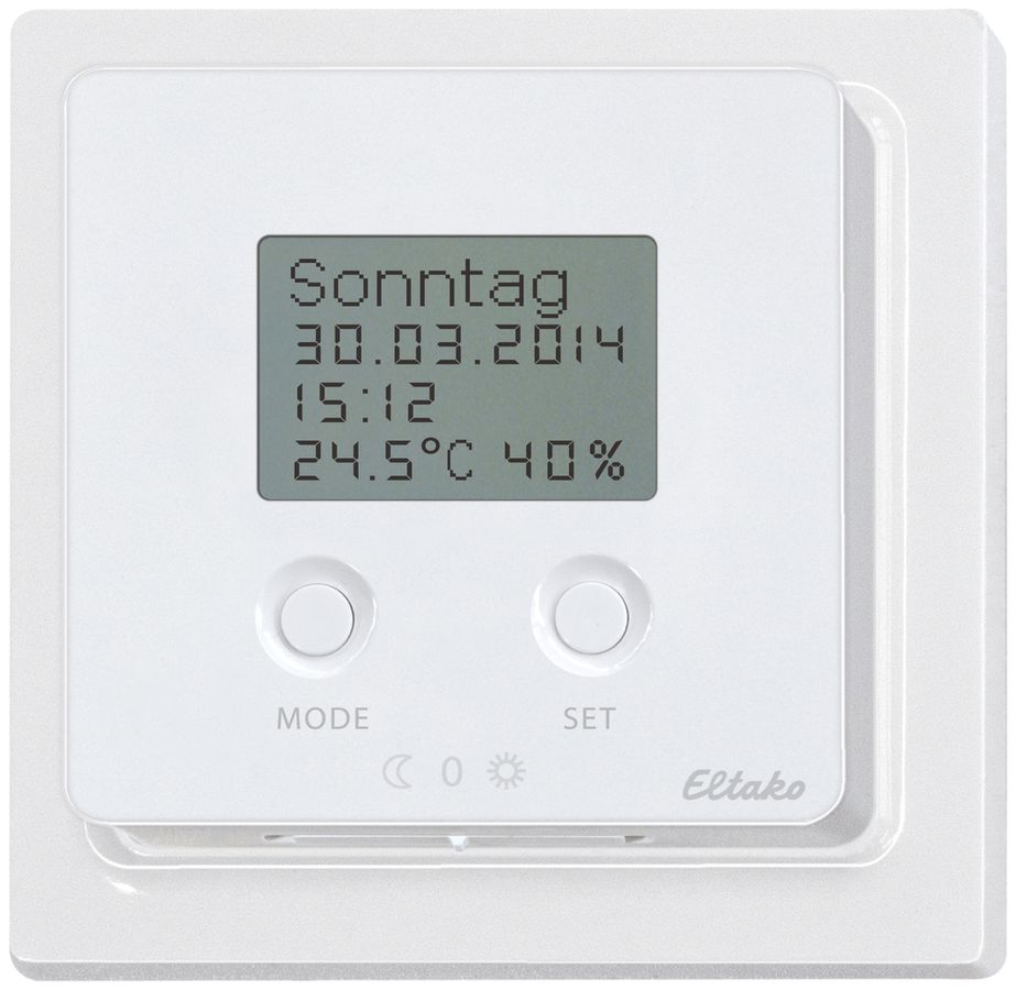 Thermo-/hygrostat à horloge AP Eltako FUTH65D RF, blanc pur
