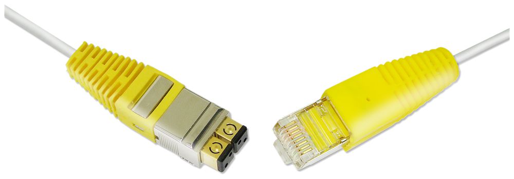 Patchkabel BKS NewLine, SF/UTP, MMC/RJ45, 2×2, 100BT, grau/gelb, 1m