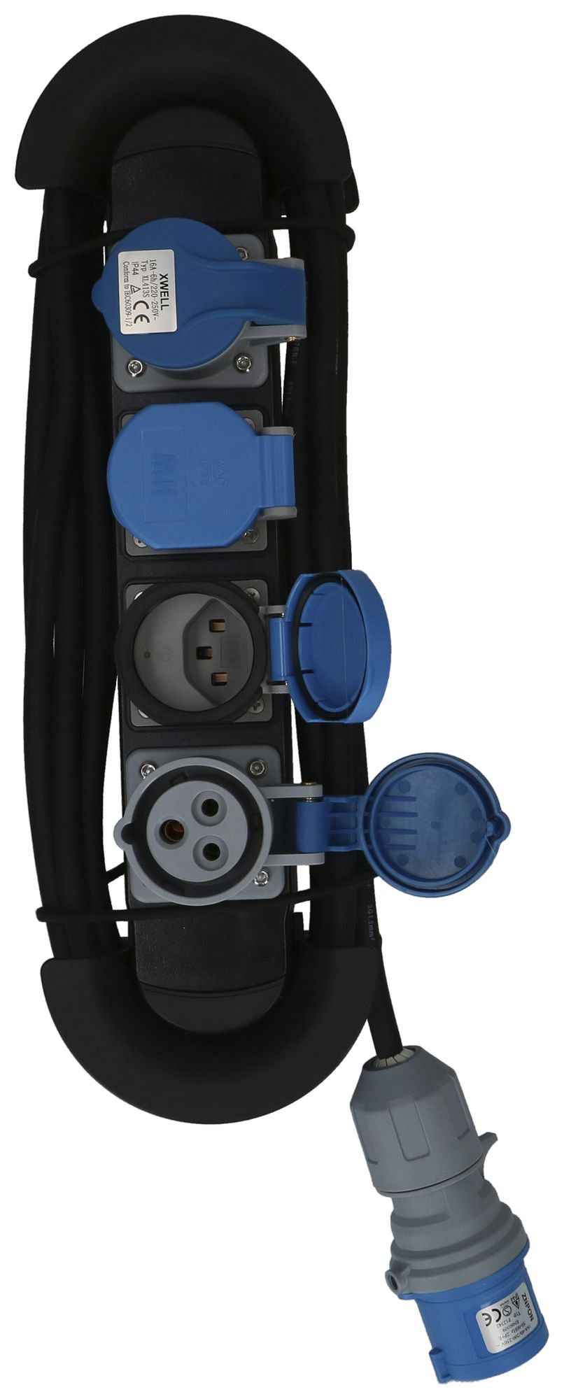 Prise multiple MAX HAURI Construct Line 5m 2×T23 2×CEE16 IP55 90° schwarz