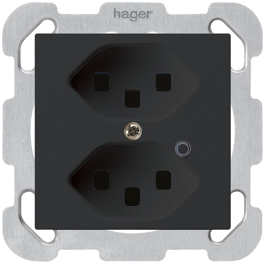 UP-Steckdose Hager kallysto 2×T23 beleuchtet B schwarz