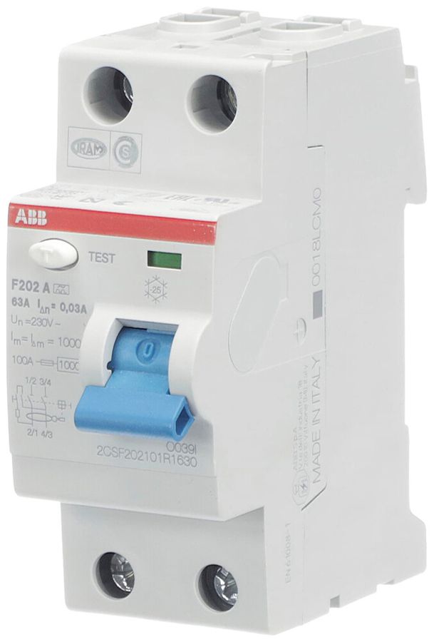Fehlerstromschutzschalter ABB 30mA 63A 1P+N F202A-63/0.03