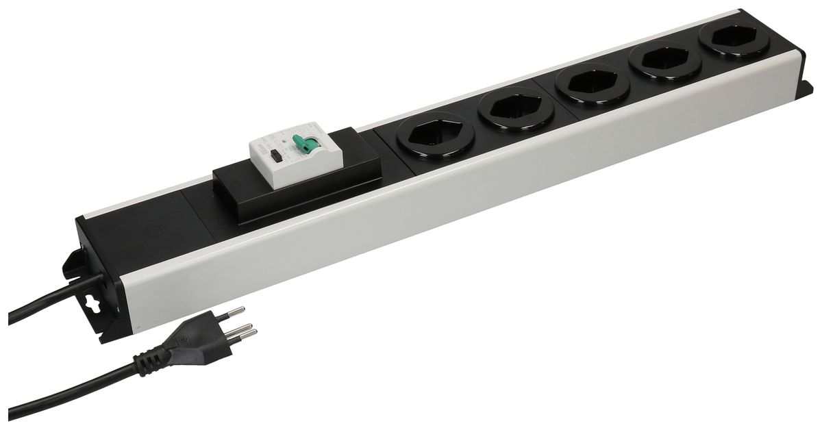 Prise multiple MH POWER LINE 10A 5×T13 1.5m gris-noir avec FI 25A/30mA