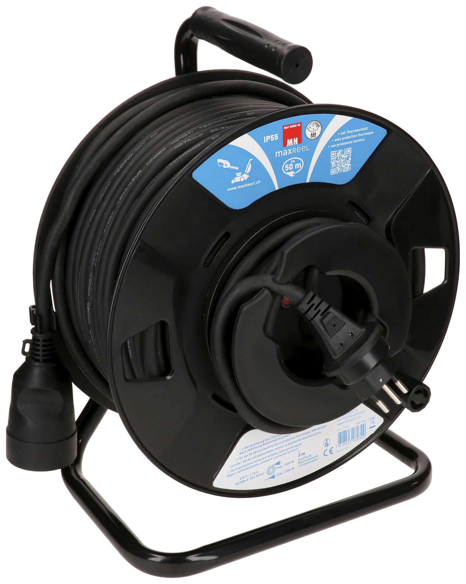 Kabelrolle MH maxReeL 1×T13 3×1.5mm² 50m IP55 schwarz