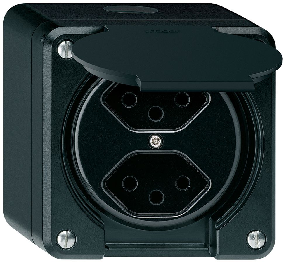 AP-Steckdose robusto 2×Typ 13 schwarz