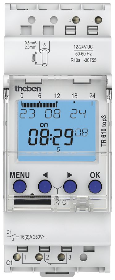 REG-Schaltuhr digital Theben TR 610 12…24V 16A Wochenprogramm 1-Kanal
