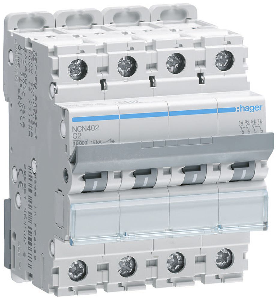 Leitungsschutzschalter Hager MCB 4P Typ C 2A 10kA 15kA 4TE