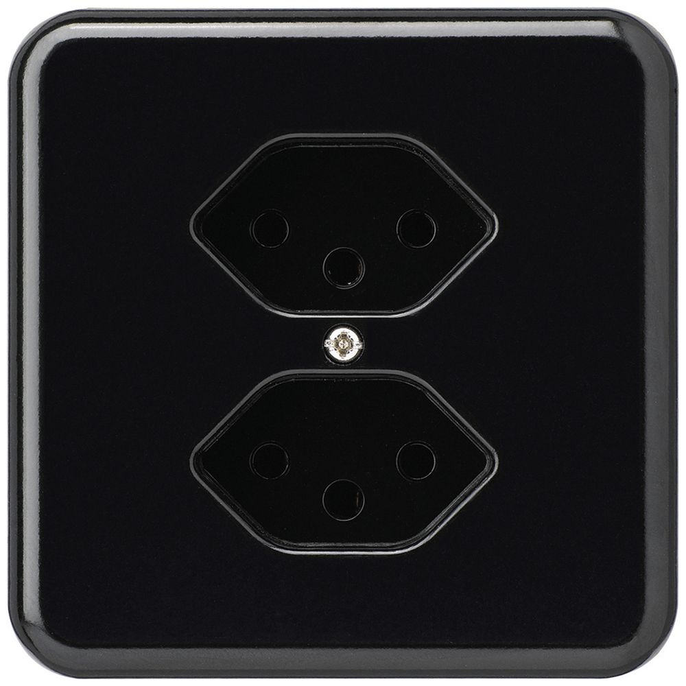 Prise ENC Hager basico 2×type 13 avec sécurité enfants noir