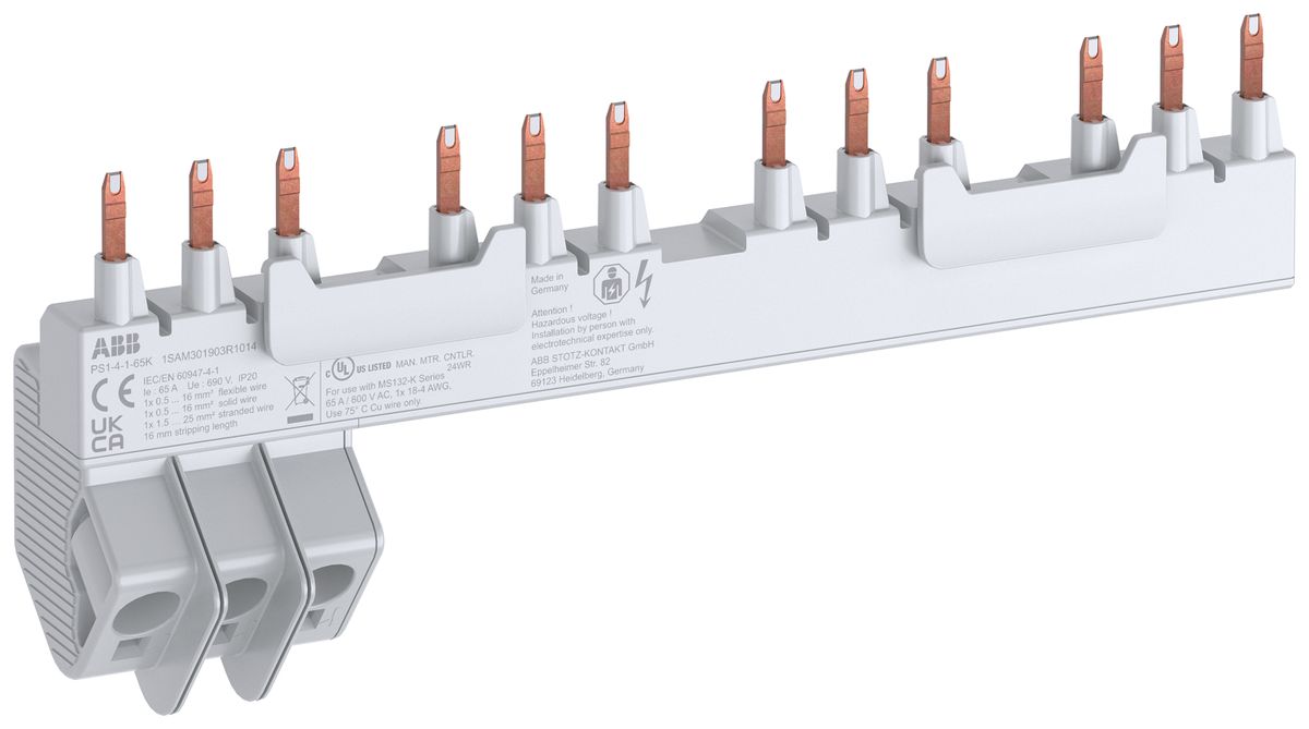 Kammschiene ABB PS1-4-1-65K, für 4×MS132-K+0.5TE 3L 65A 204.1mm Push-In