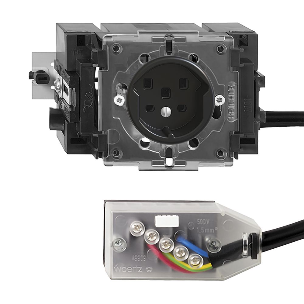 EB-Steckdose FH T25 16A schwarz 53mm für Flachkabel Technofil