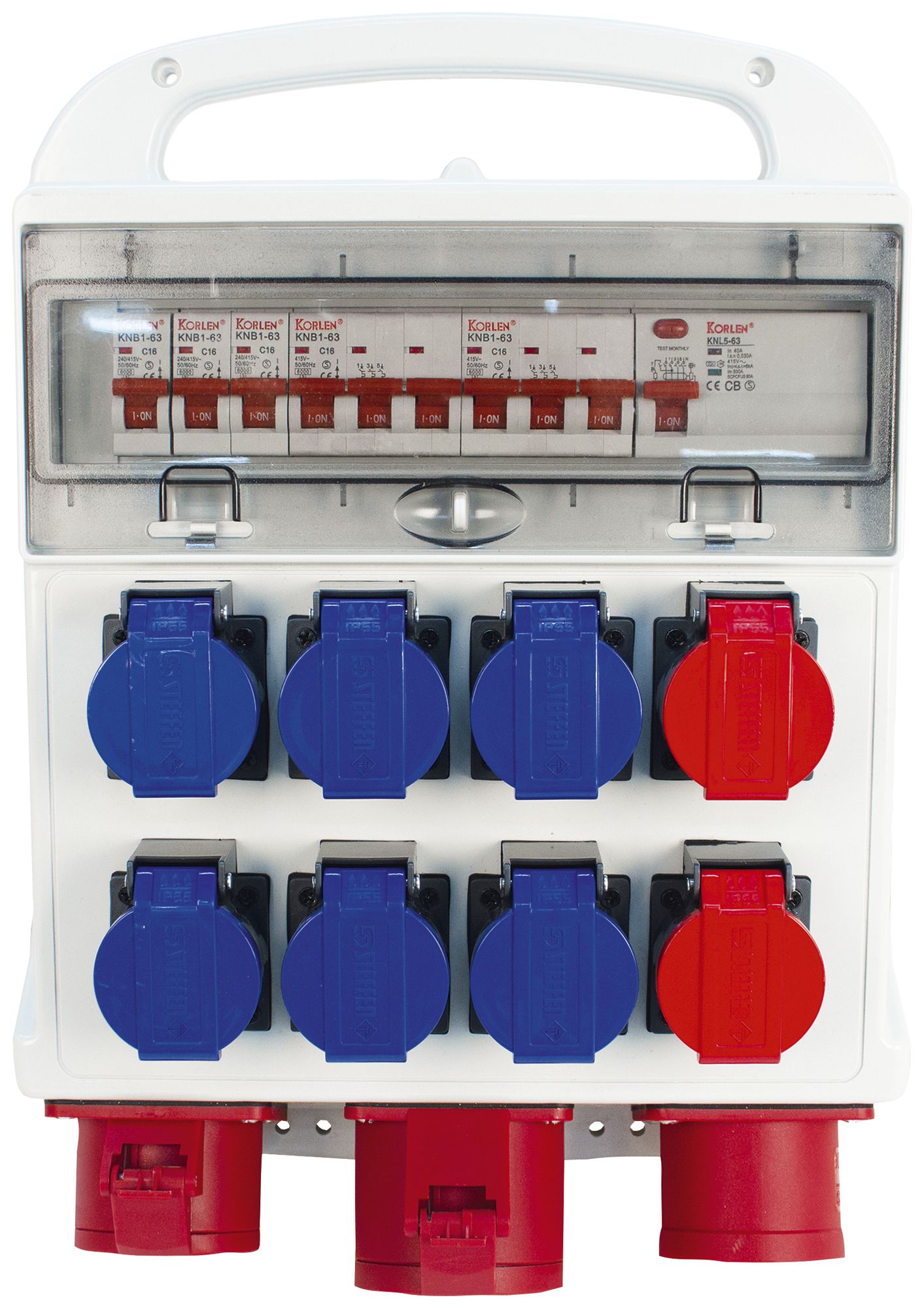Stromverteiler Steffen 32A 6×T23 2×T25 1×CEE16 1×CEE32 mit FI IP44