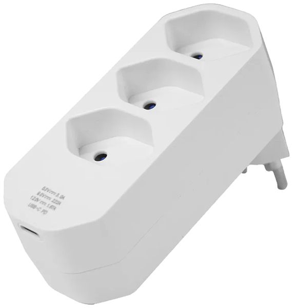 Mehrfachstecker A. Steffen MANTA 10A 3×T13 + 1×USB-C PD weiss